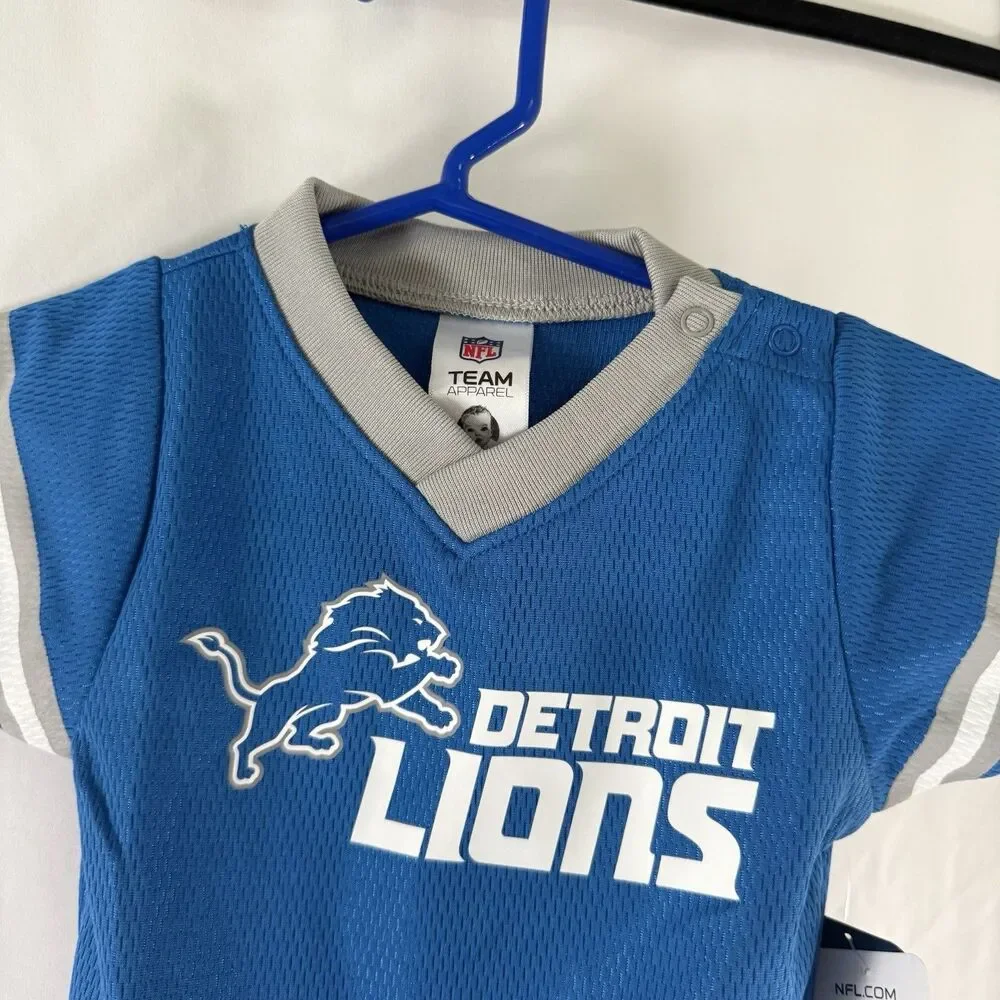 New NFL Gerber Detroit Lions Jersey Bodysuit Baby 0-3 Months Blue Short Sleeve